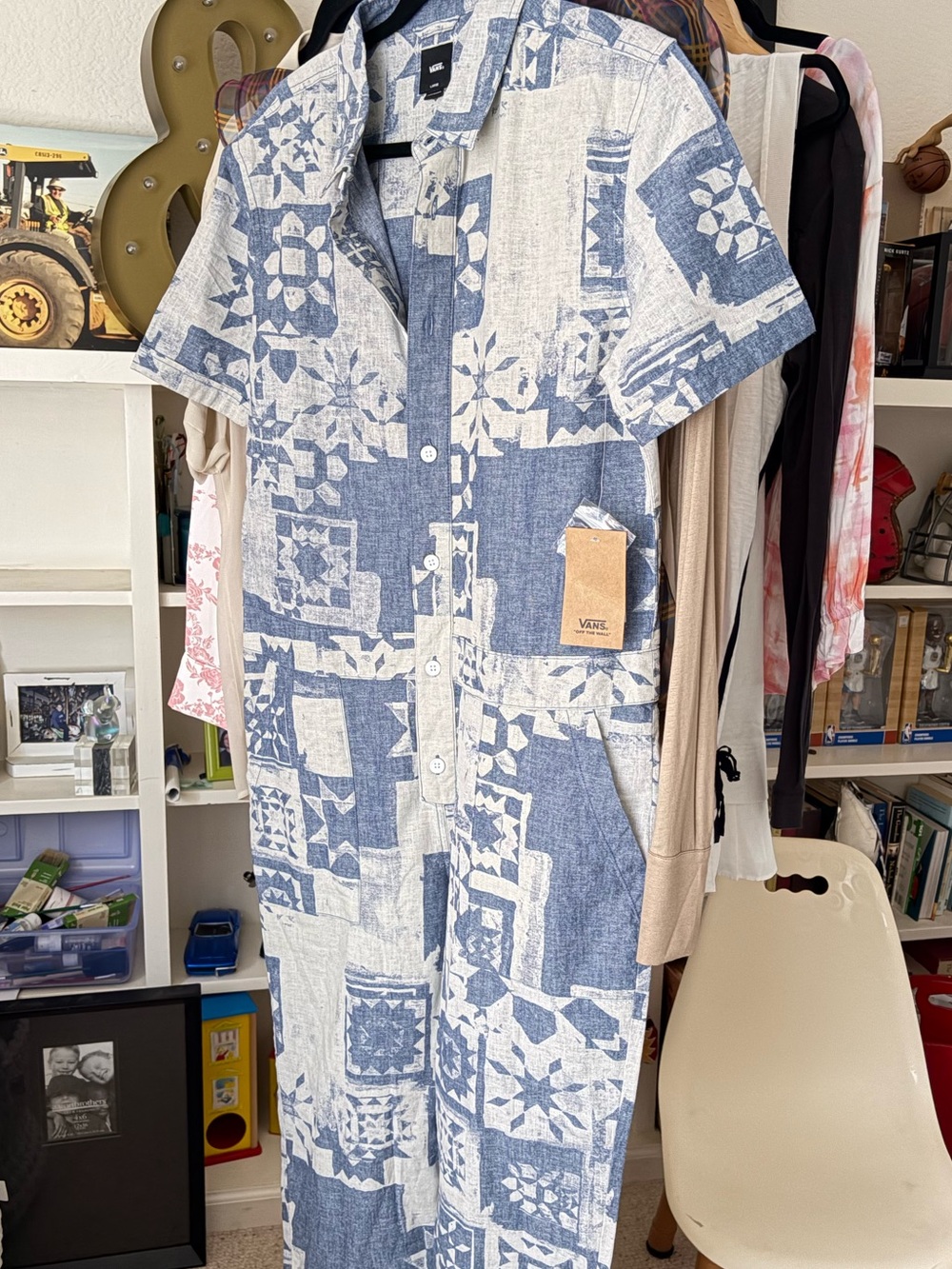 Vans Blue & White Short Sleeve Jumpsuit NWT
